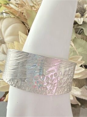 925 Sterling Silver Hammered Wide Cuff Bracelet